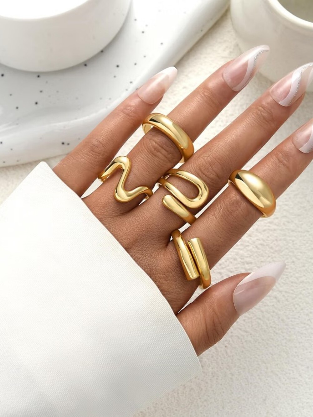 18K Gold Plated Stackable Statement Ring Set